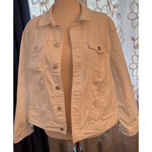 Talbots Jacket Womens 2XPetite White Denim Jean Button Front 4 Pockets